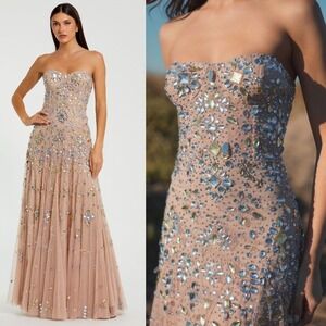 Mac Duggal NEW Blush Pink Strapless Sweetheart Embellished Net Gown $698 Size 8